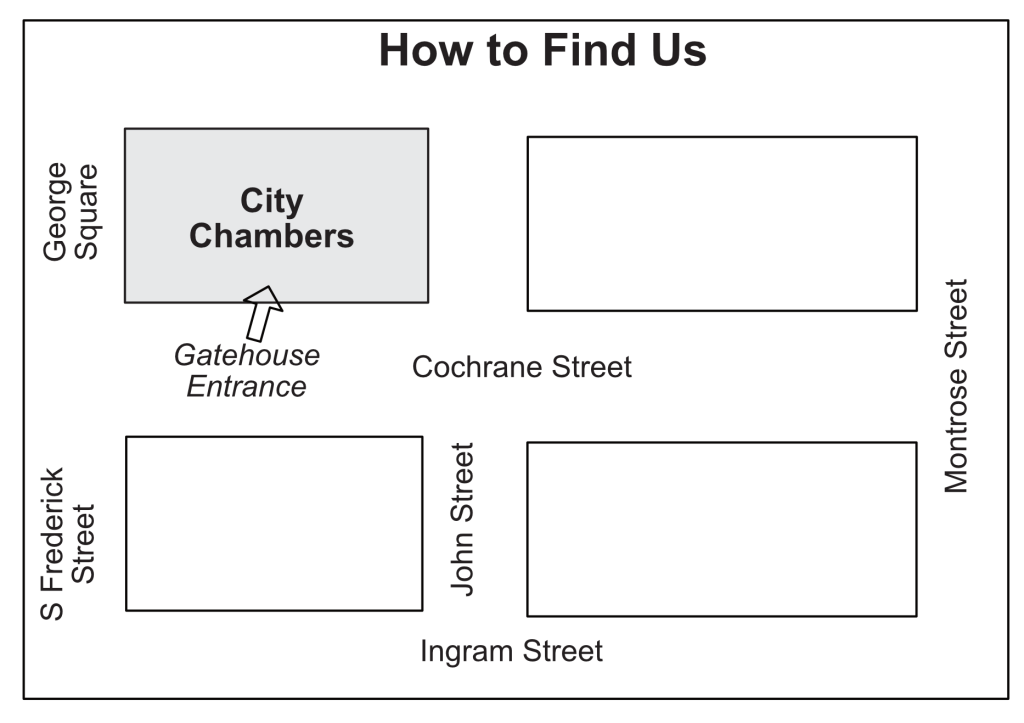 Map showing location of Glasgow City Council Gatehouse Entrance on Cochrane St, Glasgow
