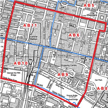 Map showing the area covered by the temporary dispersal zone in Glasgow City Centre