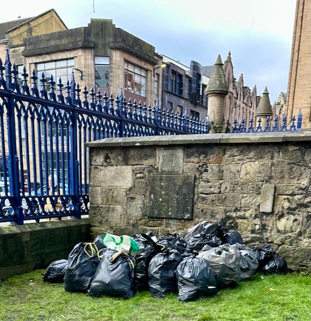 Black refuse sacks filled with rubbish collected during the litter pick
