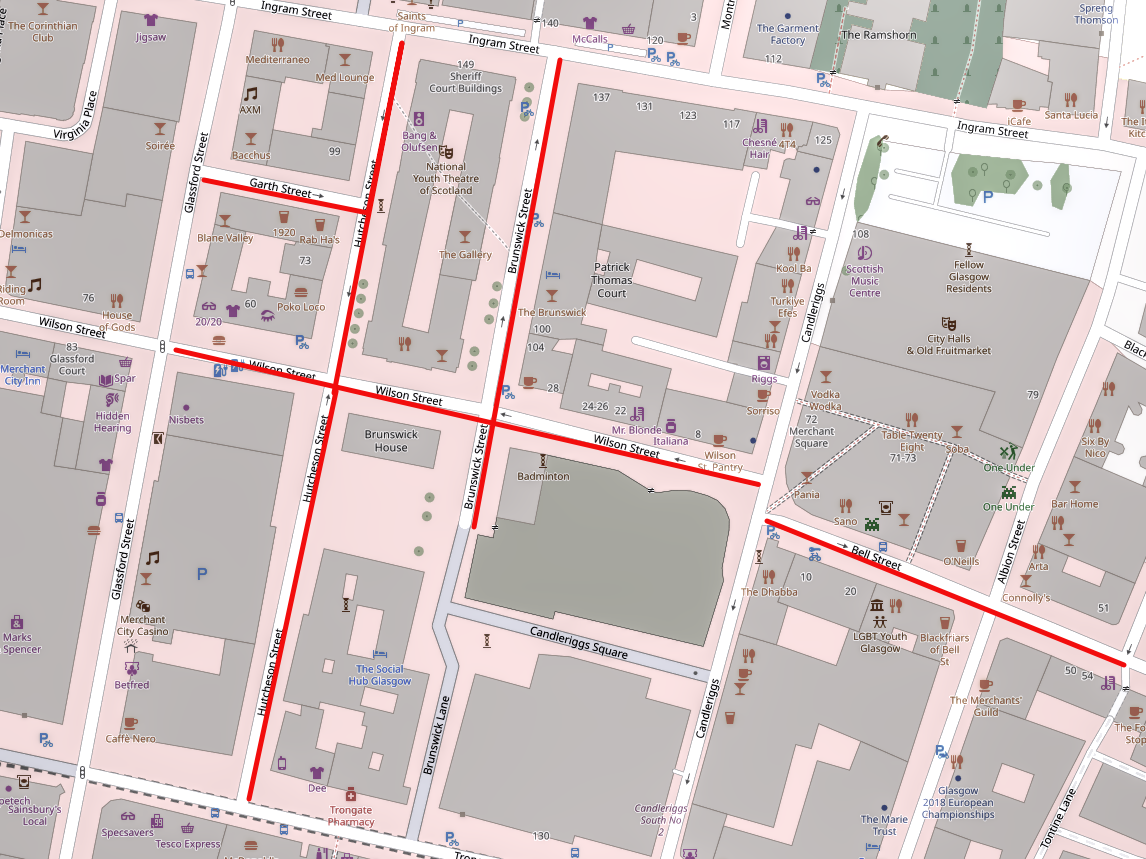Map of roads closed for Glasgow's Pride