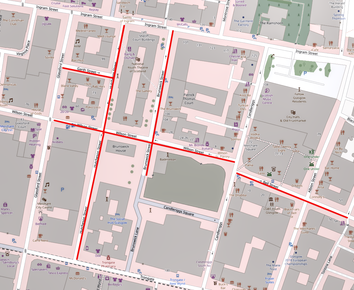 Map of roads closed for Glasgow's Pride